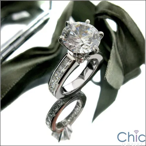 4 Ct Round Highest Quality Cubic Zirconia Center Eternity Style Engagement Ring 14K White Gold