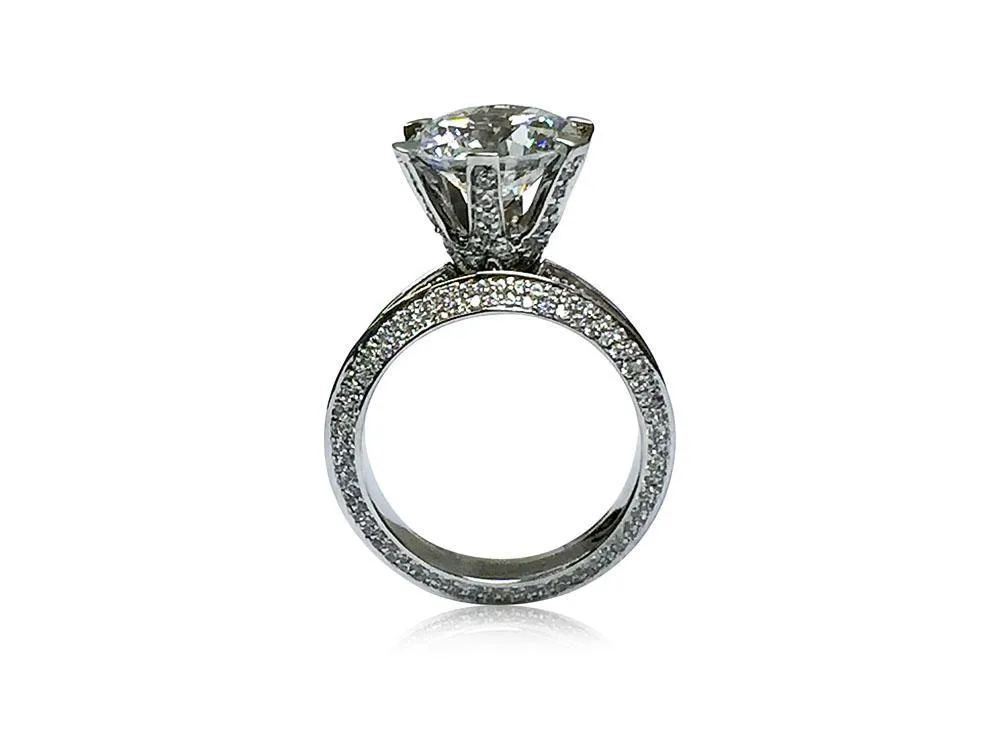 4.5 Carat Round Cubic zirconia Engagement ring with matching eternity wedding band 14k White Gold