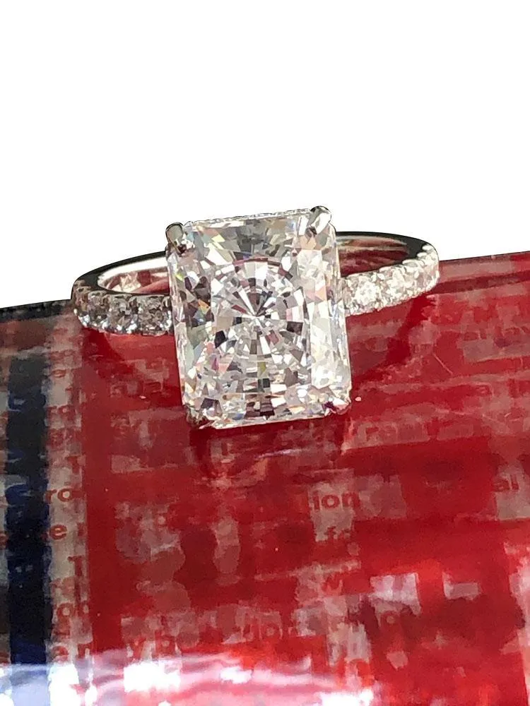 5 Carat Radiant Cut Highest Quality Cubic Zirconia Engagement ring 14 K White gold