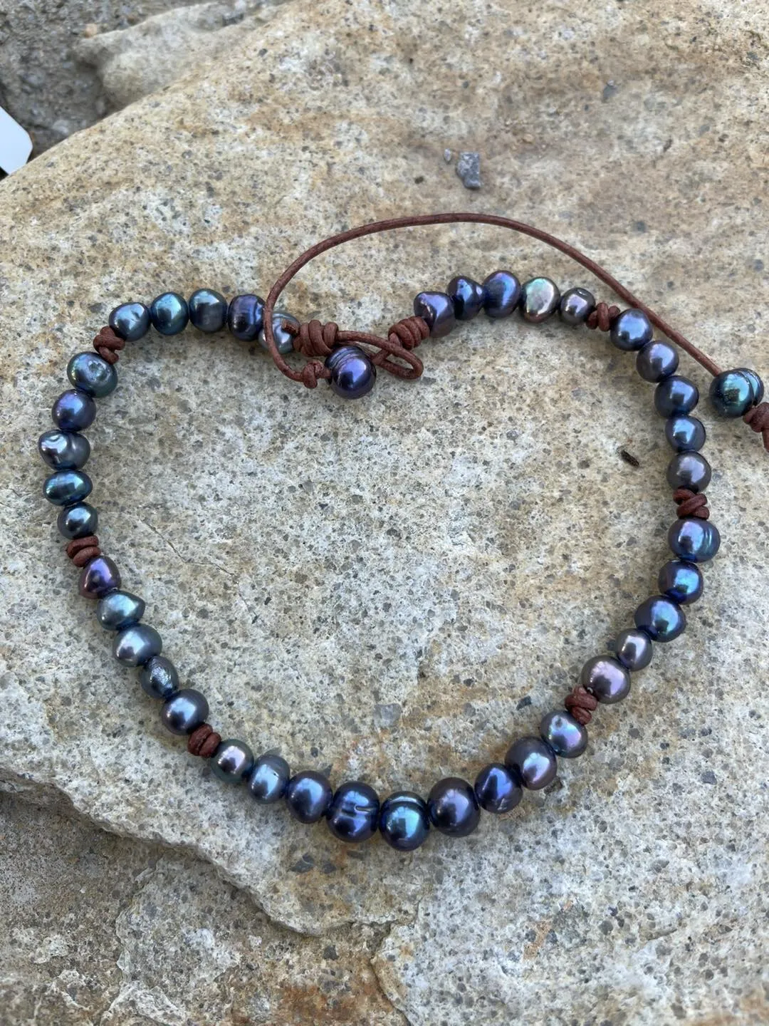Angel Beaded Pearl Knotted Leather Choker