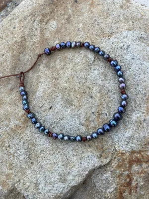 Angel Beaded Pearl Knotted Leather Choker