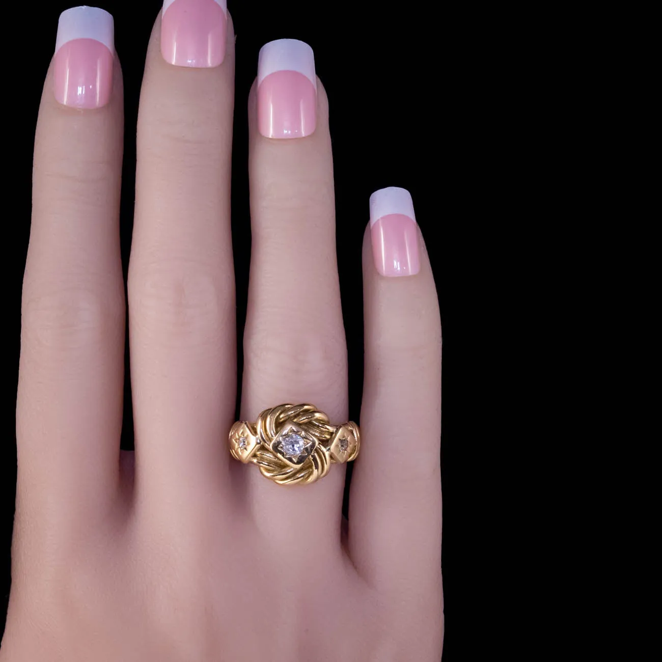 Antique Edwardian Diamond Trilogy Lovers Knot Ring 18Ct Gold Dated 1916