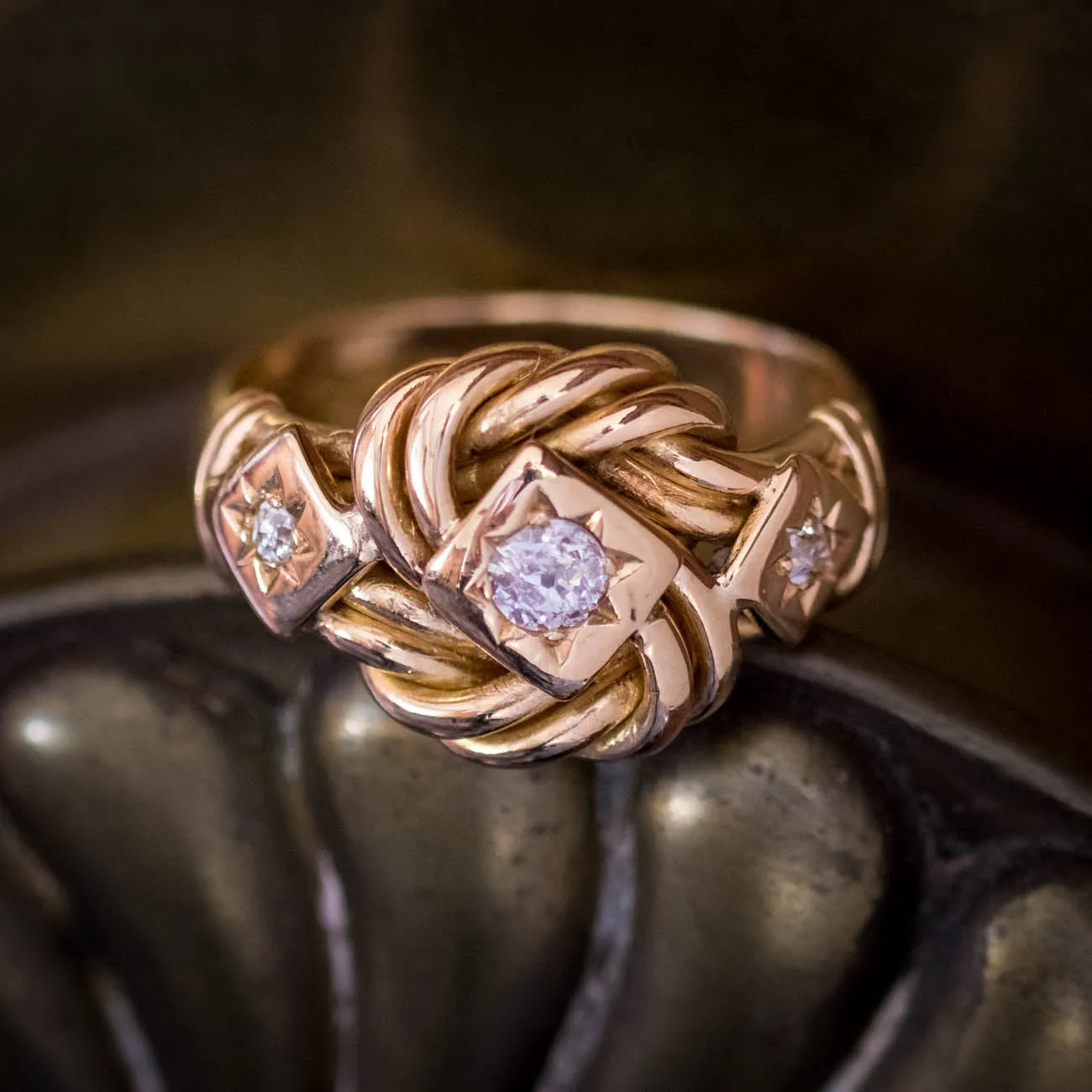 Antique Edwardian Diamond Trilogy Lovers Knot Ring 18Ct Gold Dated 1916