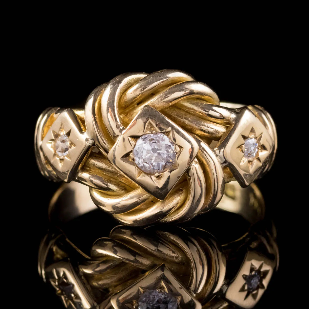 Antique Edwardian Diamond Trilogy Lovers Knot Ring 18Ct Gold Dated 1916
