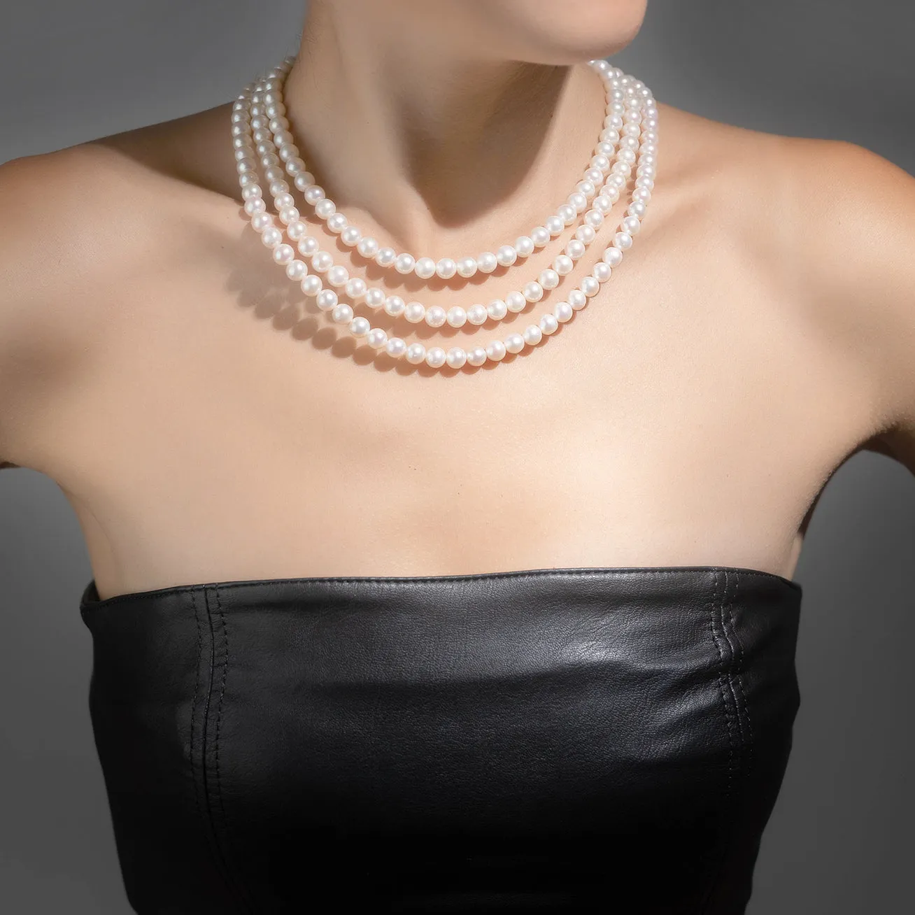 Choker Length 3-Layer Freshwater Pearl Necklace WN00499