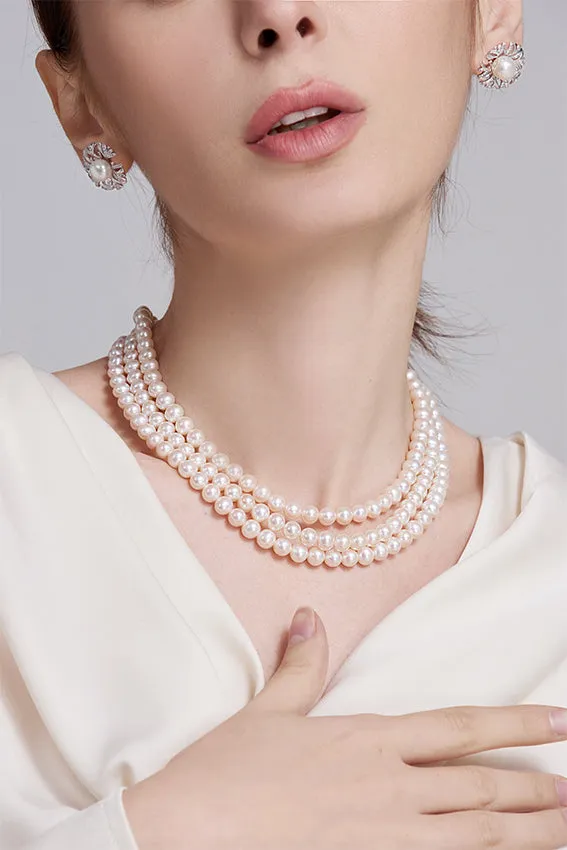 Choker Length 3-Layer Freshwater Pearl Necklace WN00499