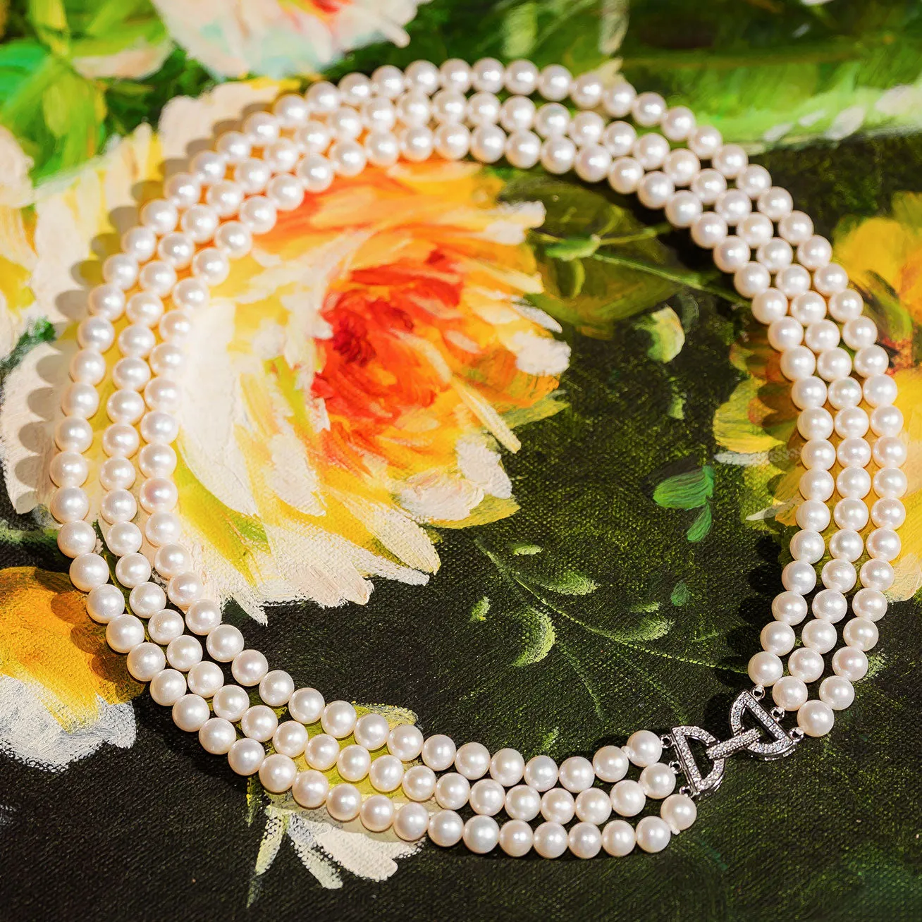 Choker Length 3-Layer Freshwater Pearl Necklace WN00499