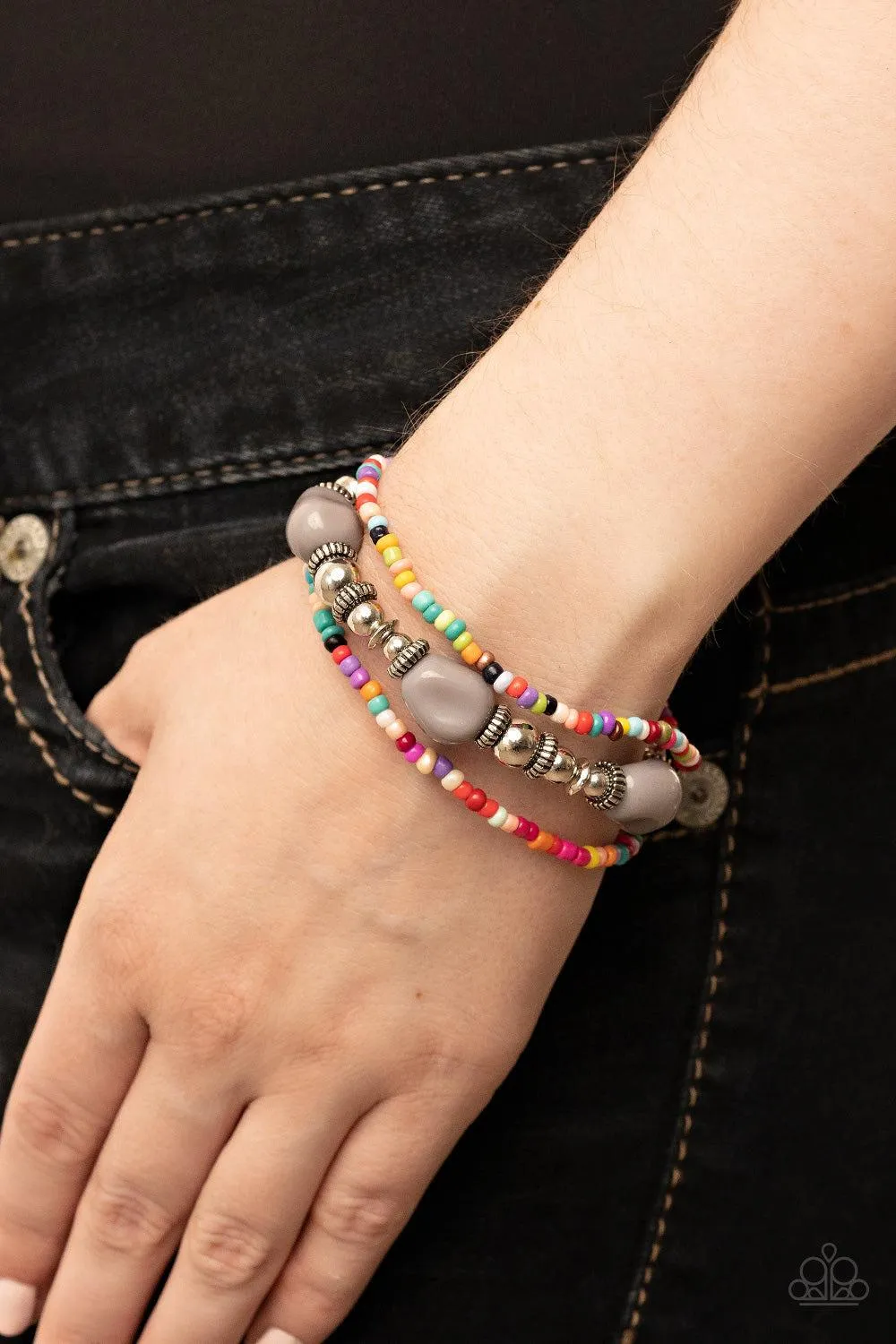 Confidently Crafty Silver & Multi Seed bead Bracelet - Paparazzi Accessories