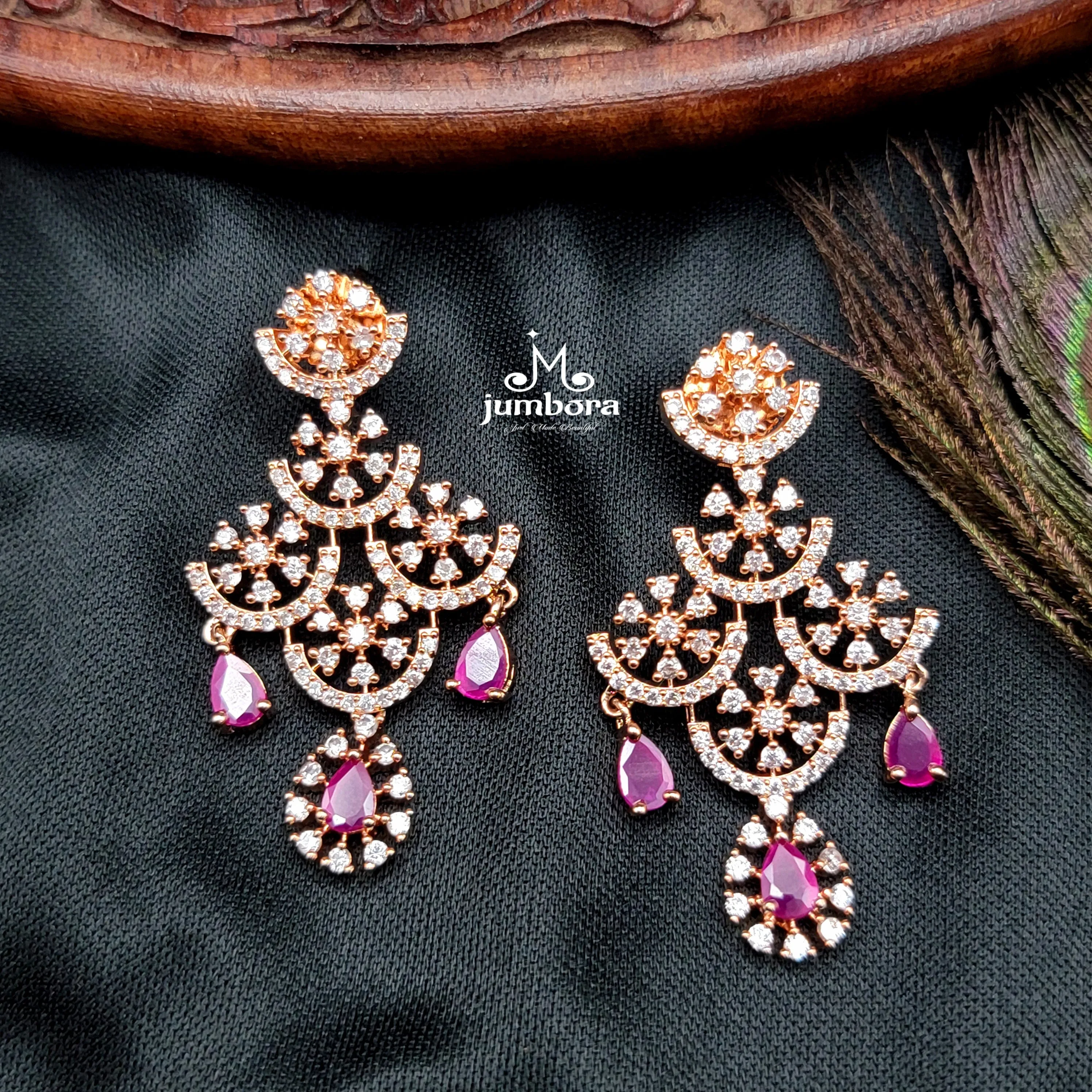 Contemporary Rose Gold Ruby & White AD Zircon Necklace Set