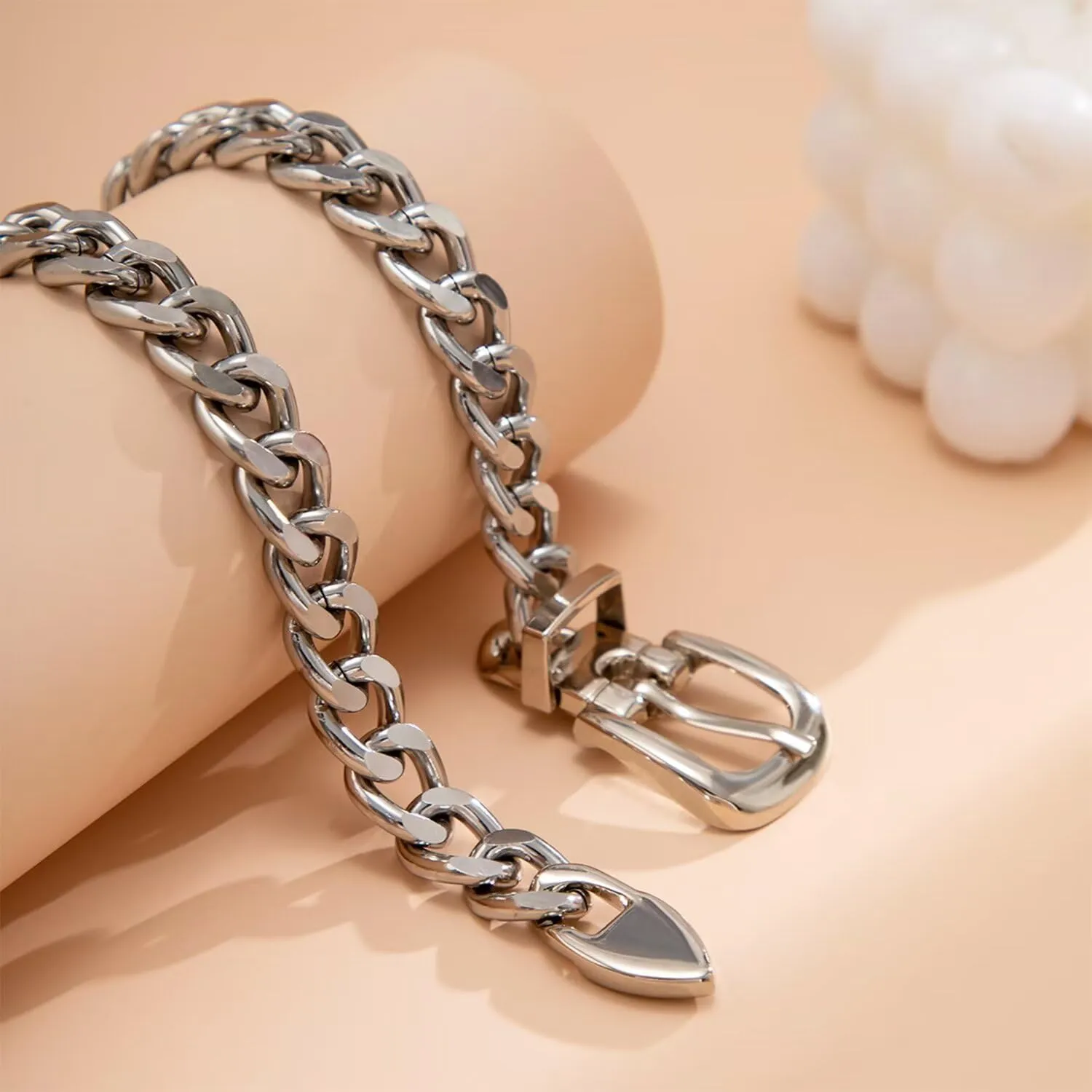 Cuban Link Chain Necklace Punk Belt Buckle Shaped Chunky Choker Necklace Statement Thick Chain Necklace Jewelry Gifts for Women Men