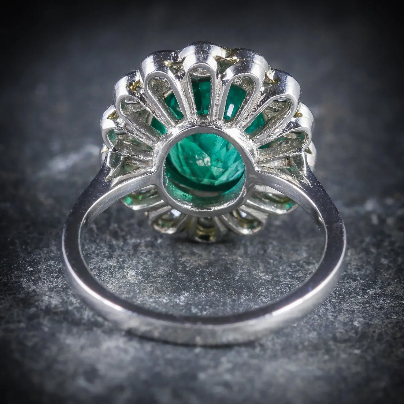 Edwardian Style Emerald Diamond Cluster Ring 3.50ct Emerald