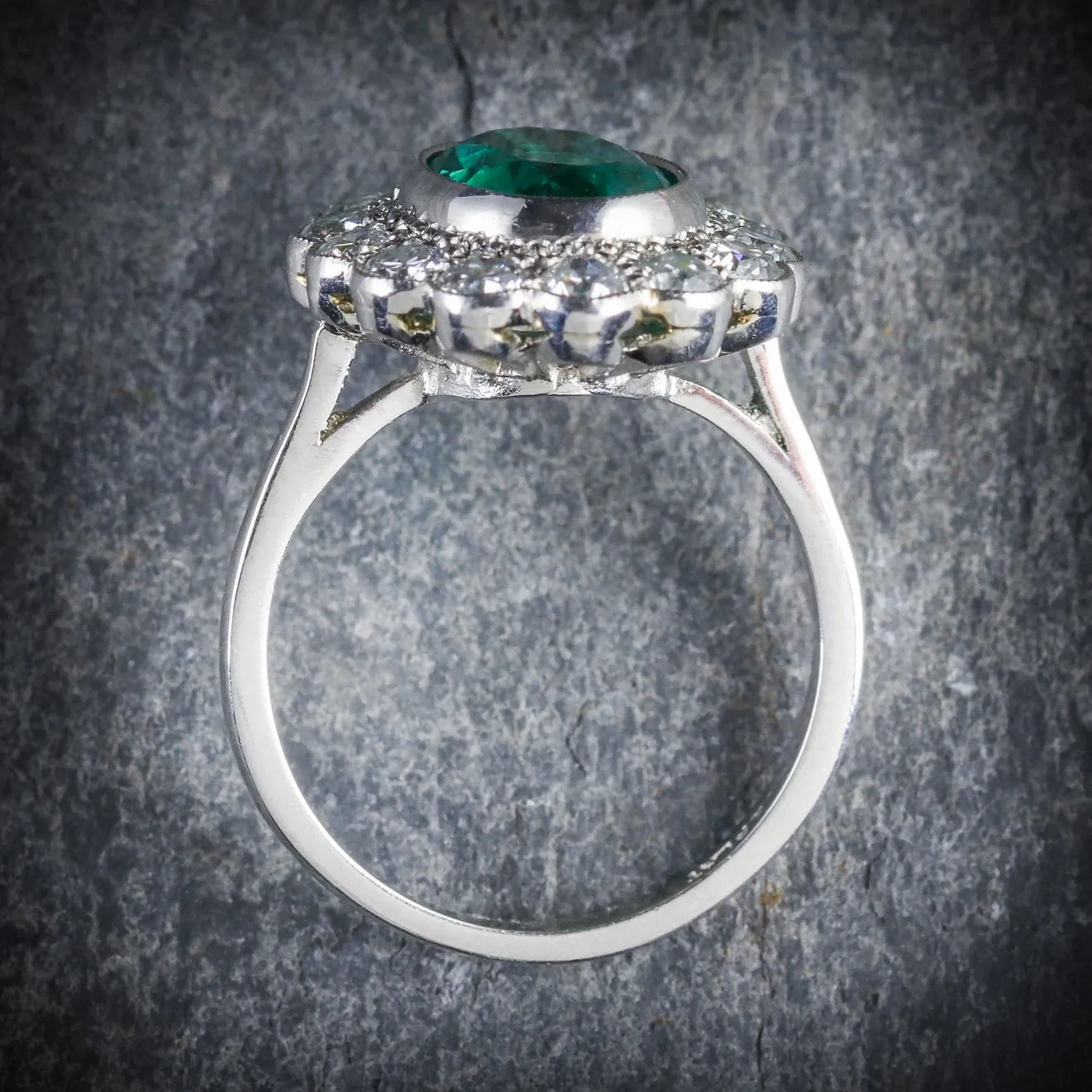 Edwardian Style Emerald Diamond Cluster Ring 3.50ct Emerald