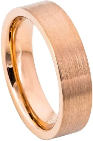 Free Personalized Laser Engraving Ring for Men and Ring for Women Tungsten Band Rings 6mm Rose Gold IP Plated Brushed Pipe Cut Band Wedding Band Ring Ideal Rings for Couples