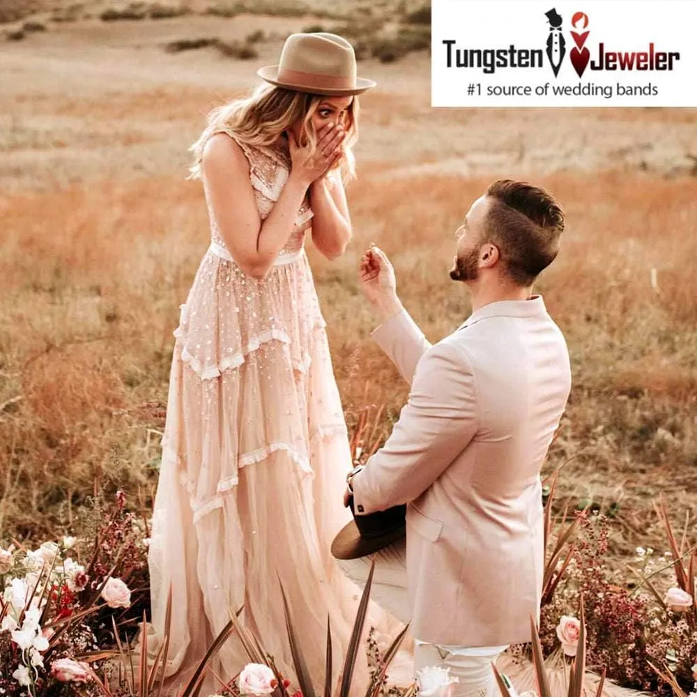 Free Personalized Laser Engraving Ring for Men and Ring for Women Tungsten Band Rings 6mm Rose Gold IP Plated Brushed Pipe Cut Band Wedding Band Ring Ideal Rings for Couples