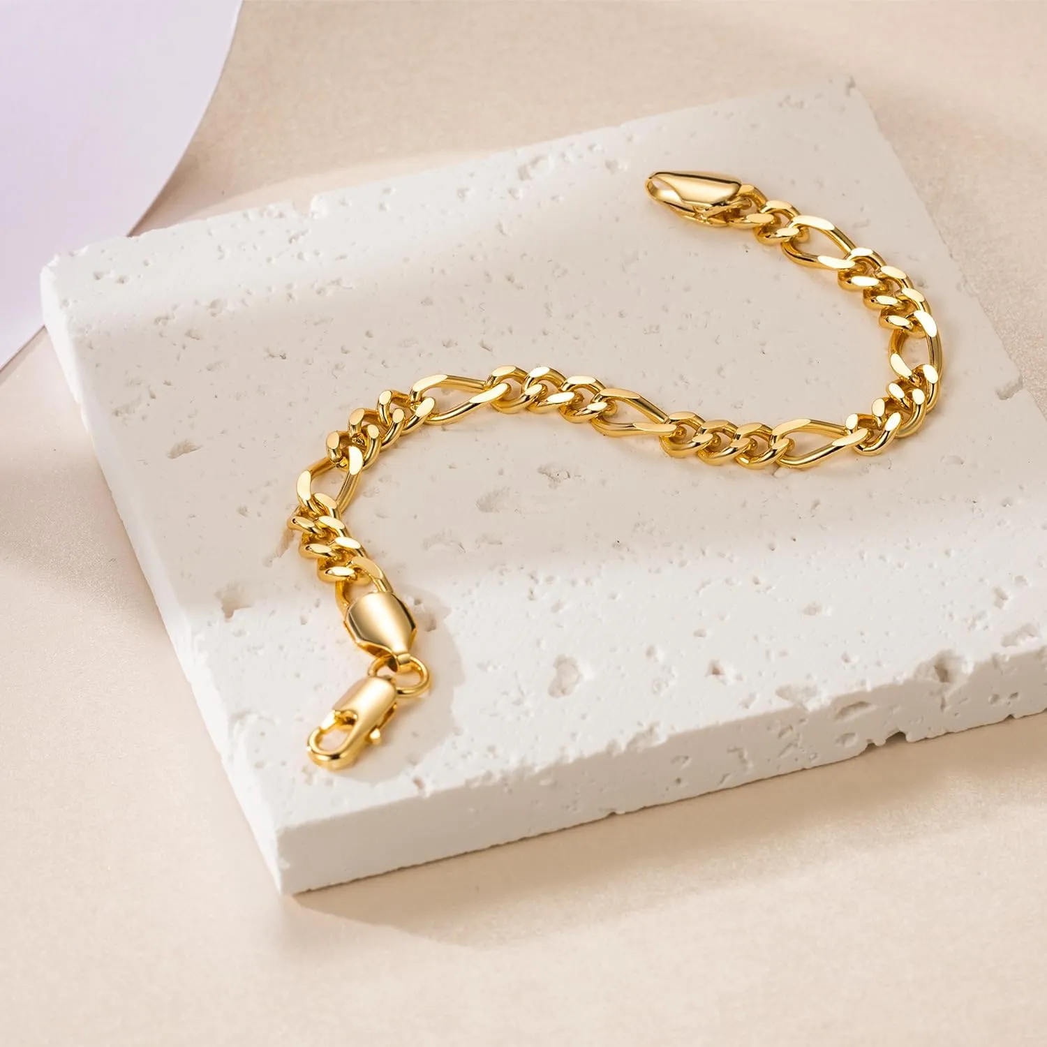 Gold Bracelets for Women 14K Gold Bracelets for Womens Bracelet Figaro Link Chain Bracelet for Women Men 6.5/7/7.5/8/9in