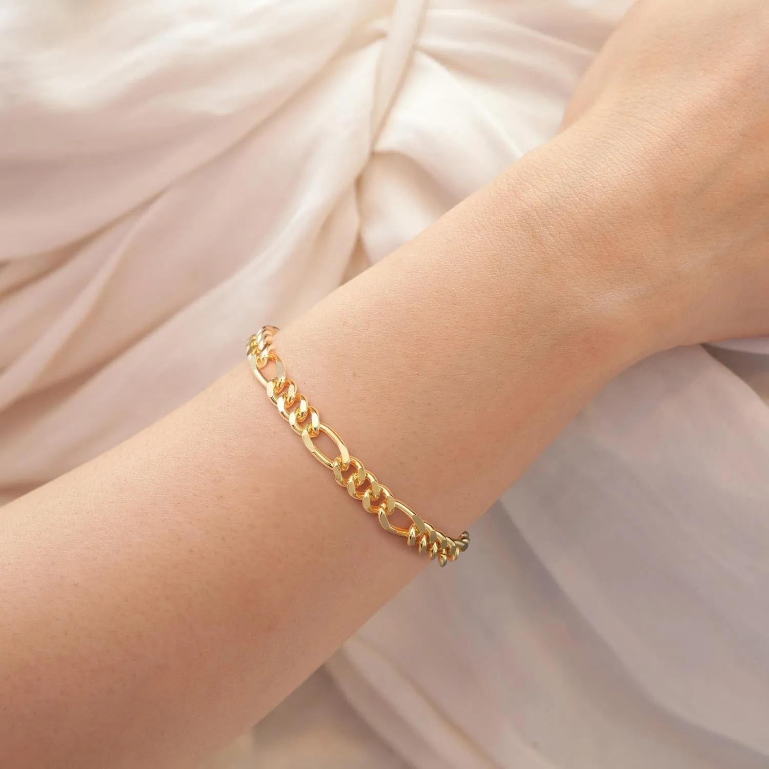 Gold Bracelets for Women 14K Gold Bracelets for Womens Bracelet Figaro Link Chain Bracelet for Women Men 6.5/7/7.5/8/9in