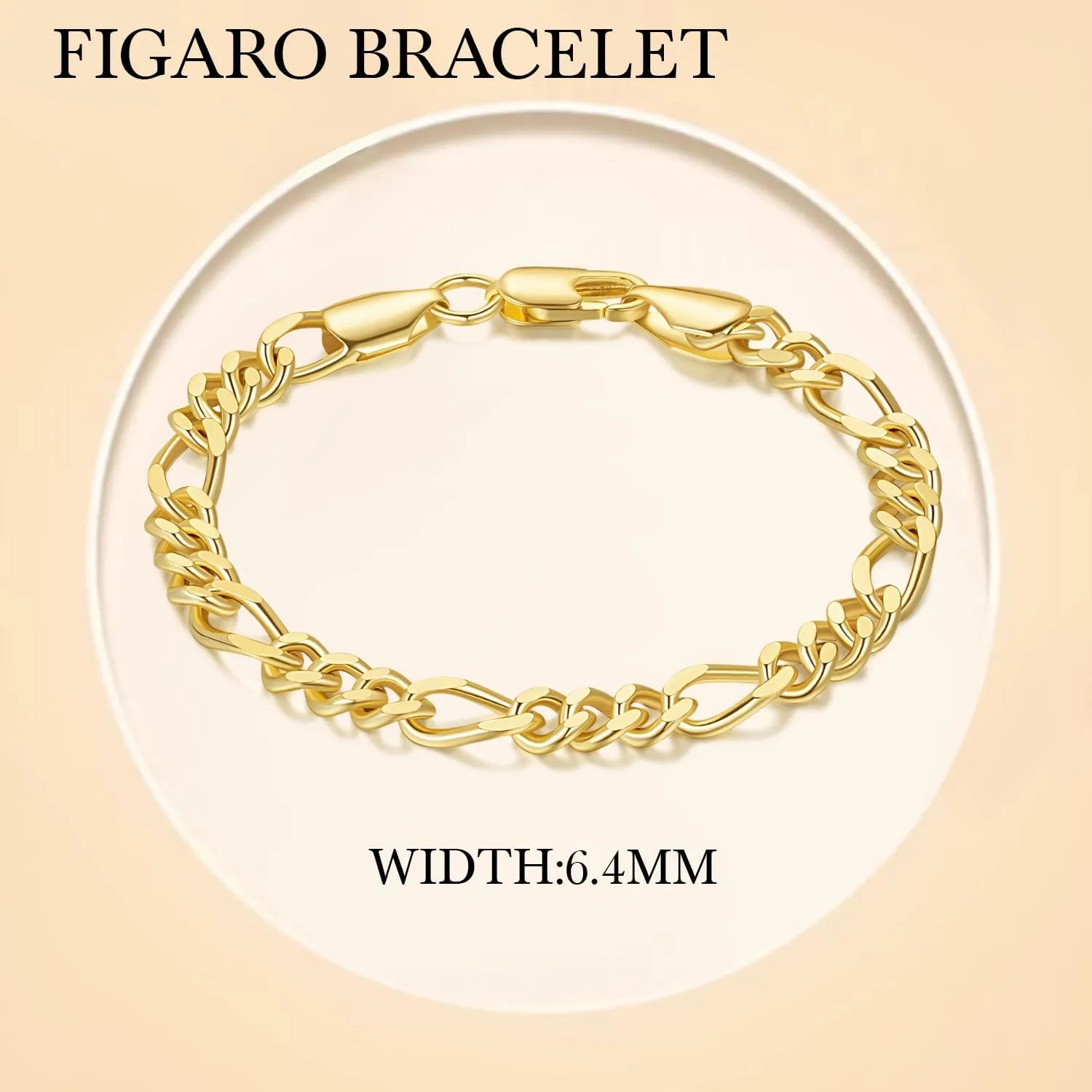 Gold Bracelets for Women 14K Gold Bracelets for Womens Bracelet Figaro Link Chain Bracelet for Women Men 6.5/7/7.5/8/9in