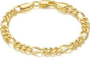 Gold Bracelets for Women 14K Gold Bracelets for Womens Bracelet Figaro Link Chain Bracelet for Women Men 6.5/7/7.5/8/9in