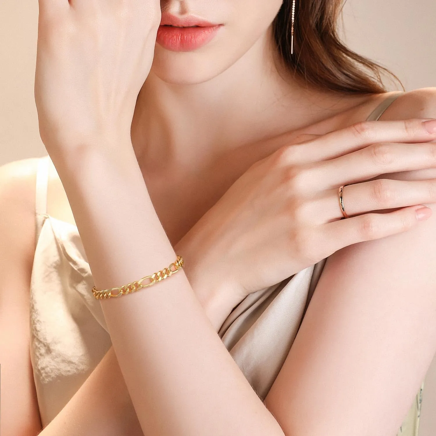 Gold Bracelets for Women 14K Gold Bracelets for Womens Bracelet Figaro Link Chain Bracelet for Women Men 6.5/7/7.5/8/9in