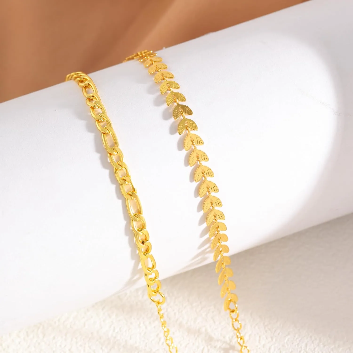 Gold Bracelets for Women - Dainty 18K Gold Plated Trendy Bead Rope Cuban Figaro Paperclip Bracelet Stacks Jewelry Set