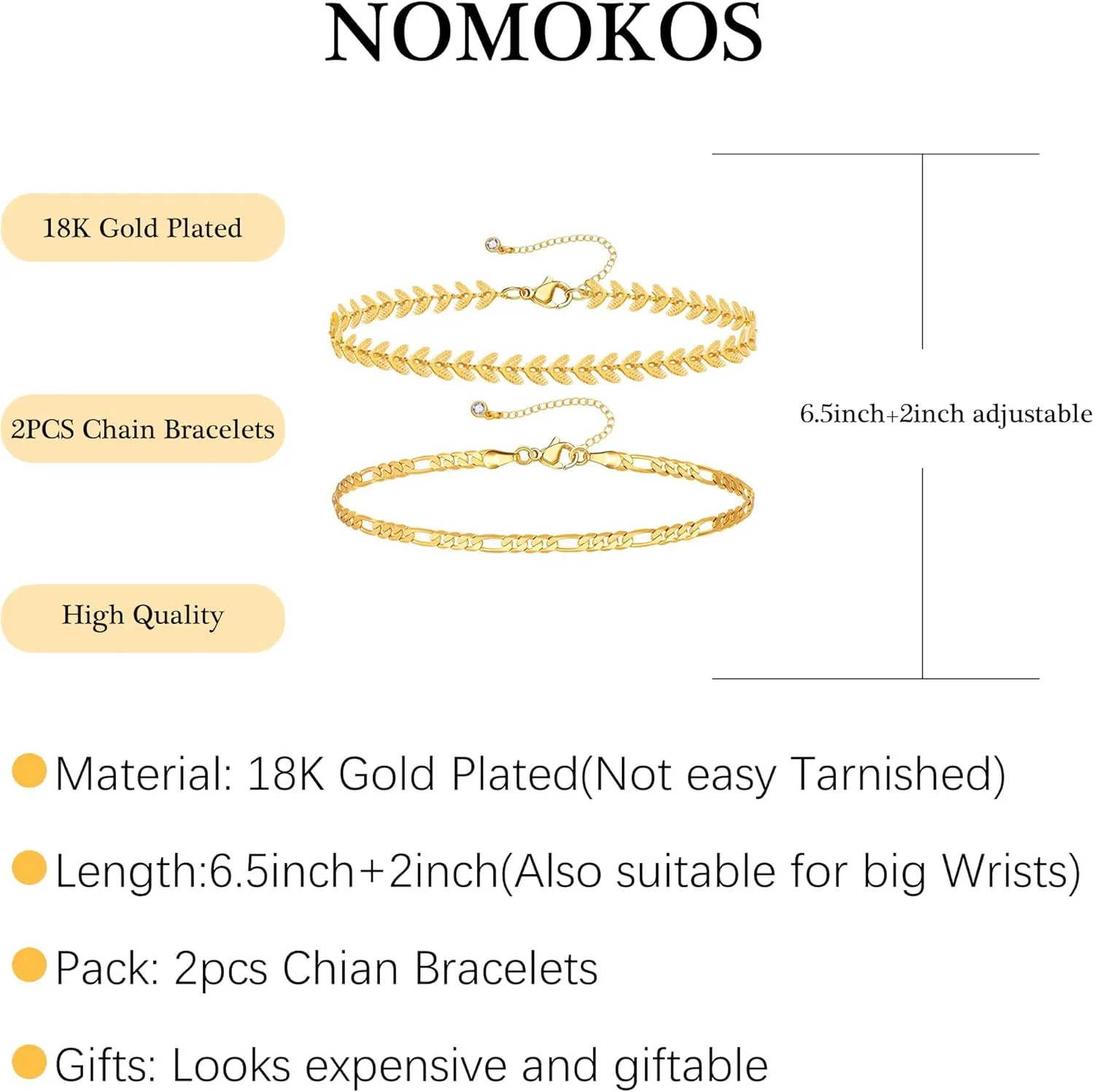 Gold Bracelets for Women - Dainty 18K Gold Plated Trendy Bead Rope Cuban Figaro Paperclip Bracelet Stacks Jewelry Set