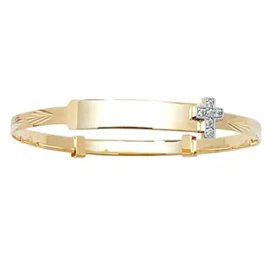 Gold Expandable Baby Bangle with CZ Cross