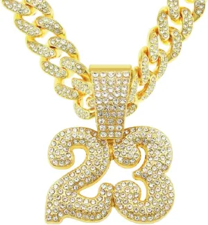Iced Out No.23 Pendant for Men Hip Hop Number 23 Cuban Necklace, Gold CZ Number 23 Cuban Chain Necklace 23 Basketball Necklace Mens No.23 Sports Athlete Jewelry Lucky Number 23 Cuban Necklace