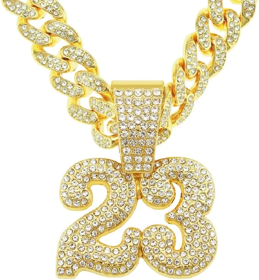 Iced Out No.23 Pendant for Men Hip Hop Number 23 Cuban Necklace, Gold CZ Number 23 Cuban Chain Necklace 23 Basketball Necklace Mens No.23 Sports Athlete Jewelry Lucky Number 23 Cuban Necklace