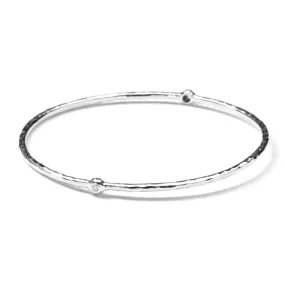 IPPOLITA Hammered Silver Bangle Bracelet with Sparkling Diamonds