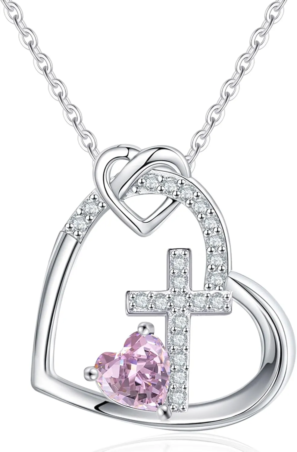 JSJOY Cross Necklace Christian Gifts for Women Heart Birthstone Necklace Religious Birthday Gifts for Mom Daughter Christmas Stocking Stuffers Baptism Confirmation Gifts for Teen Girls