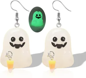 Light up Earrings for Women Silver Halloween Ghost Resin Cute Western Earrings Fall Chunky Big Fun Glow in the Dark Candy Pumpkin Corn Jewelry