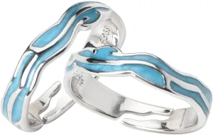 Matching Couple Rings for Women Men Promise Forever Rings for Couples Open Statement Ring Silver Ocean and Land Rings for Wedding Engagement Valentines Gifts for Him Her Adjustable Friendship Rings