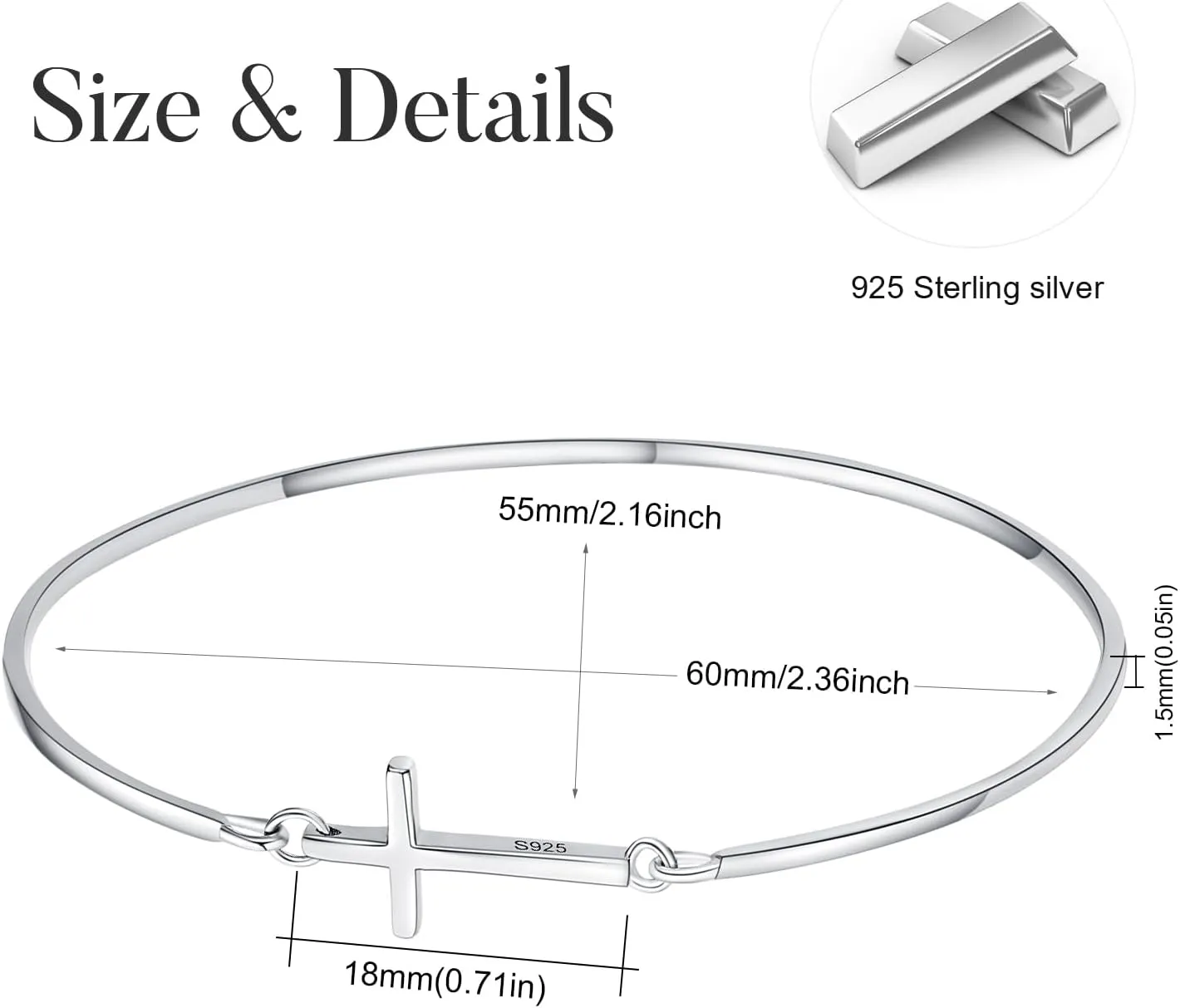 MEDWISE Womens Cross Bangle Bracelet 925 Sterling Silver Infinity Cross Bracelet Fashion Layer Bracelets Christian Religious Bracelet Jewelry Gifts