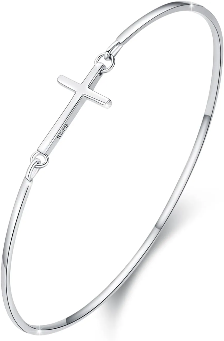 MEDWISE Womens Cross Bangle Bracelet 925 Sterling Silver Infinity Cross Bracelet Fashion Layer Bracelets Christian Religious Bracelet Jewelry Gifts