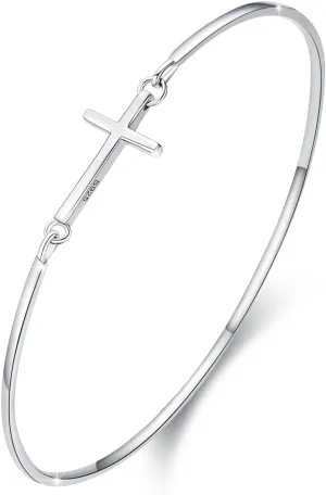 MEDWISE Womens Cross Bangle Bracelet 925 Sterling Silver Infinity Cross Bracelet Fashion Layer Bracelets Christian Religious Bracelet Jewelry Gifts