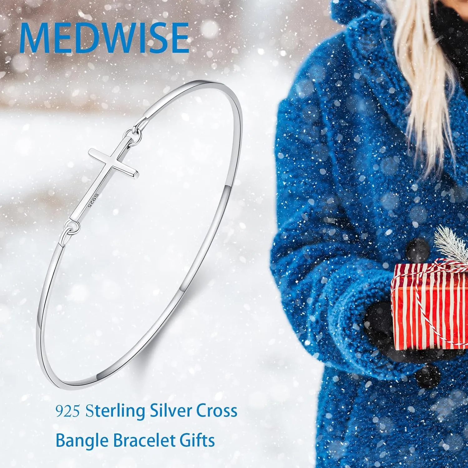MEDWISE Womens Cross Bangle Bracelet 925 Sterling Silver Infinity Cross Bracelet Fashion Layer Bracelets Christian Religious Bracelet Jewelry Gifts