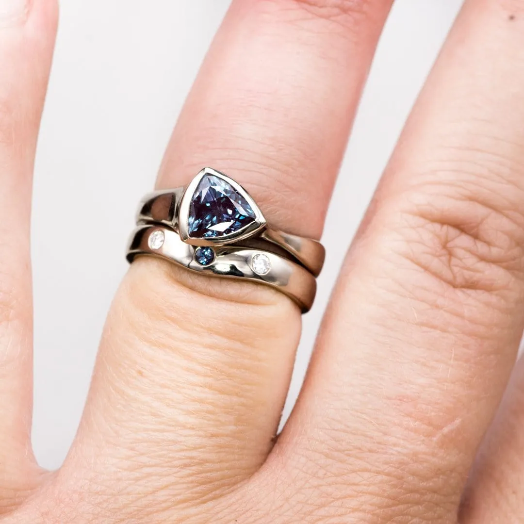 Moissanite and Alexandrite Fitted Contoured Wedding Ring Shadow Band