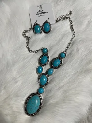 New Western Lariat Style Turquoise Necklace Set