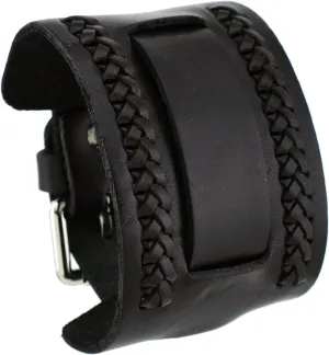 NW-K Black Side Braided Wide Leather Cuff Wrist Watch Band