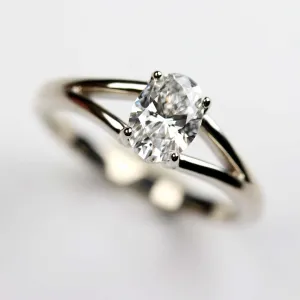 Oval Cut Split Shank Solitaire Engagement Ring