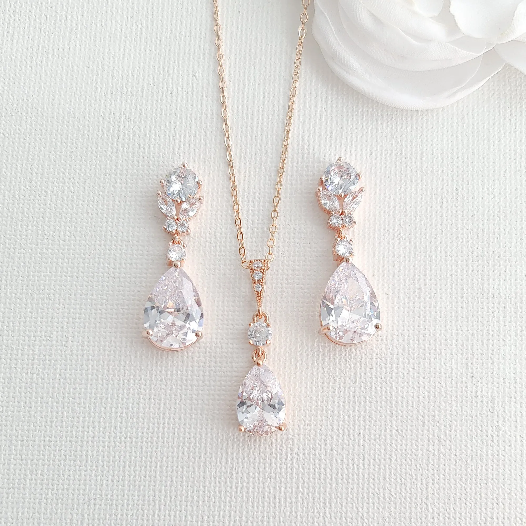 Pear Drop Earring Necklace Bracelet Set-Mary