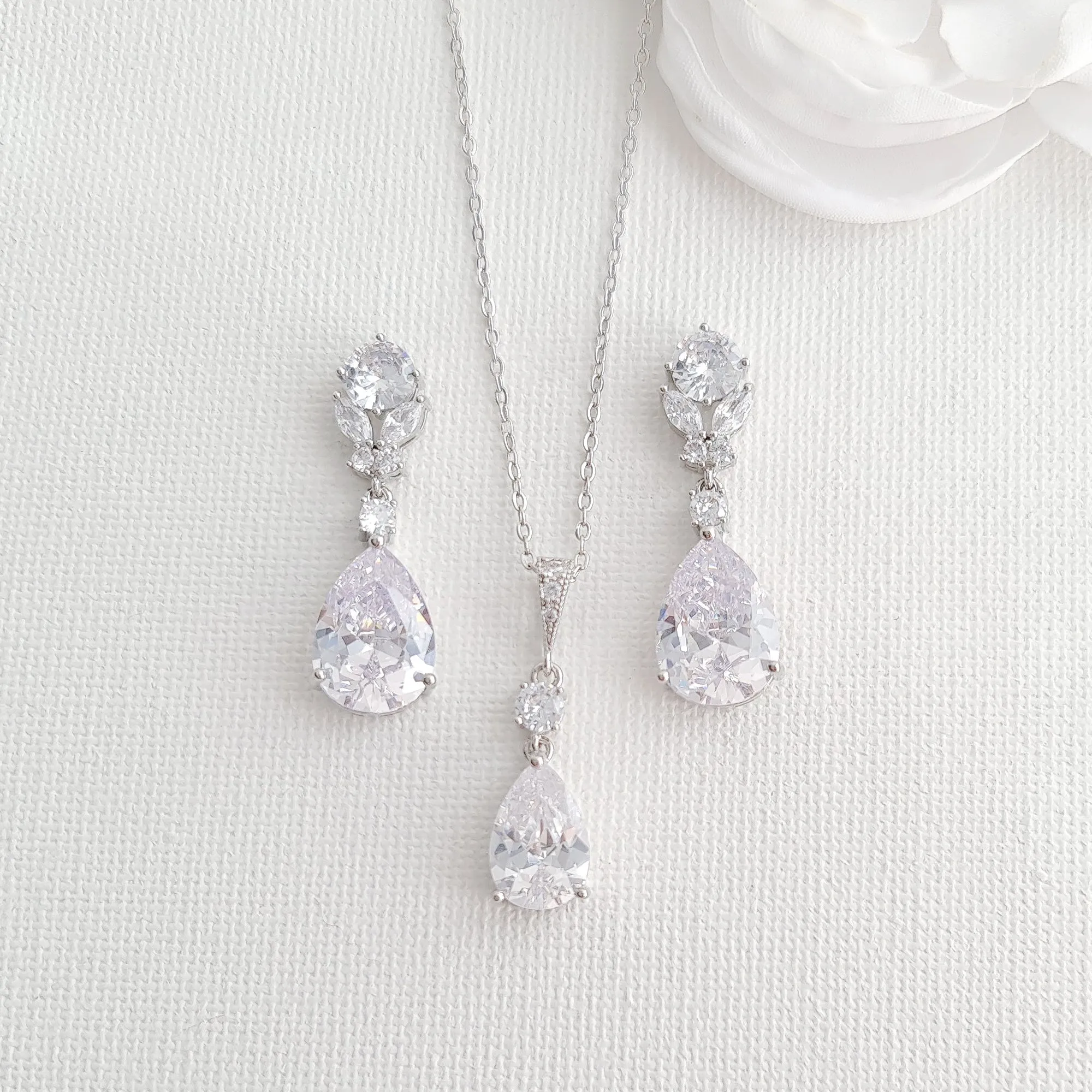 Pear Drop Earring Necklace Bracelet Set-Mary