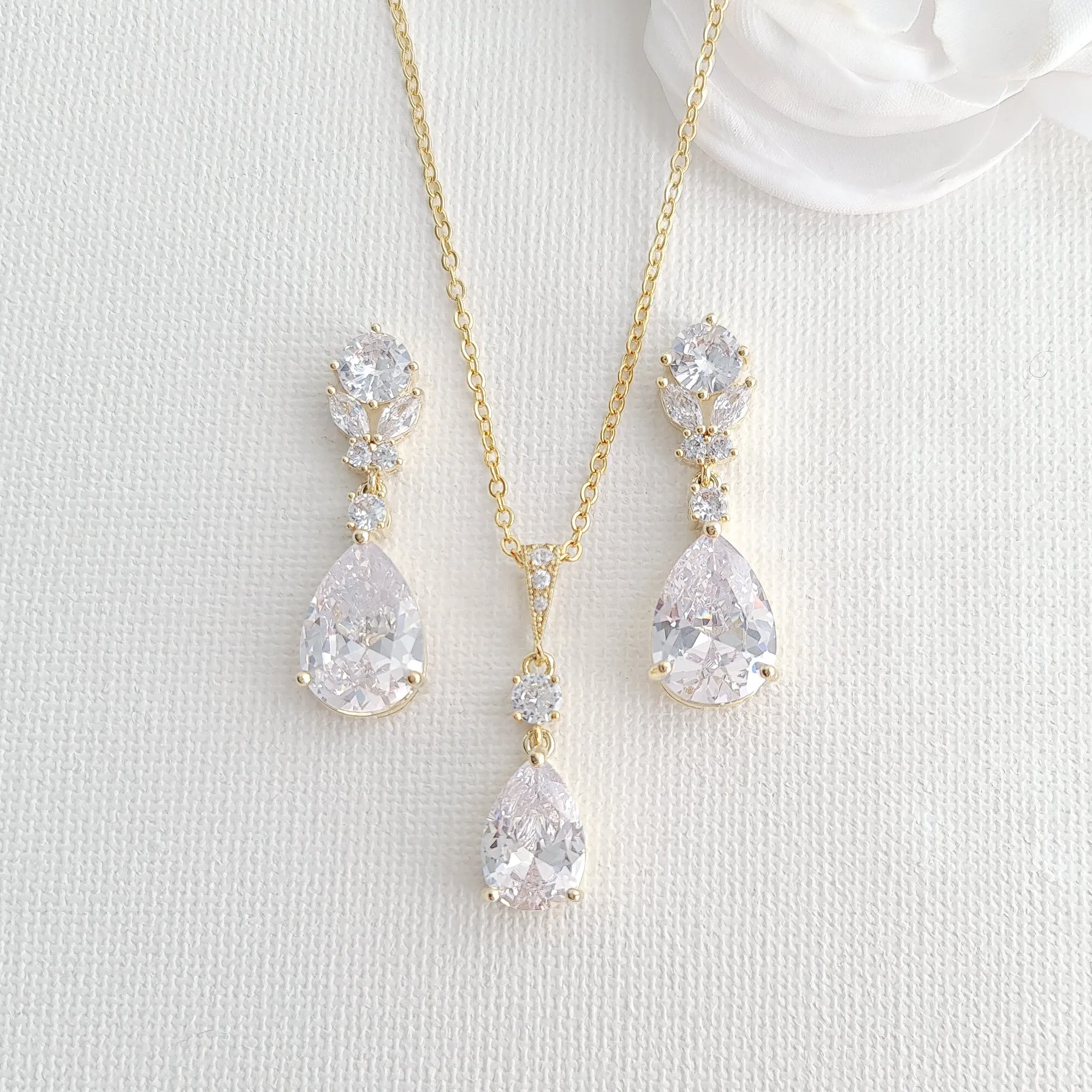 Pear Drop Earring Necklace Bracelet Set-Mary