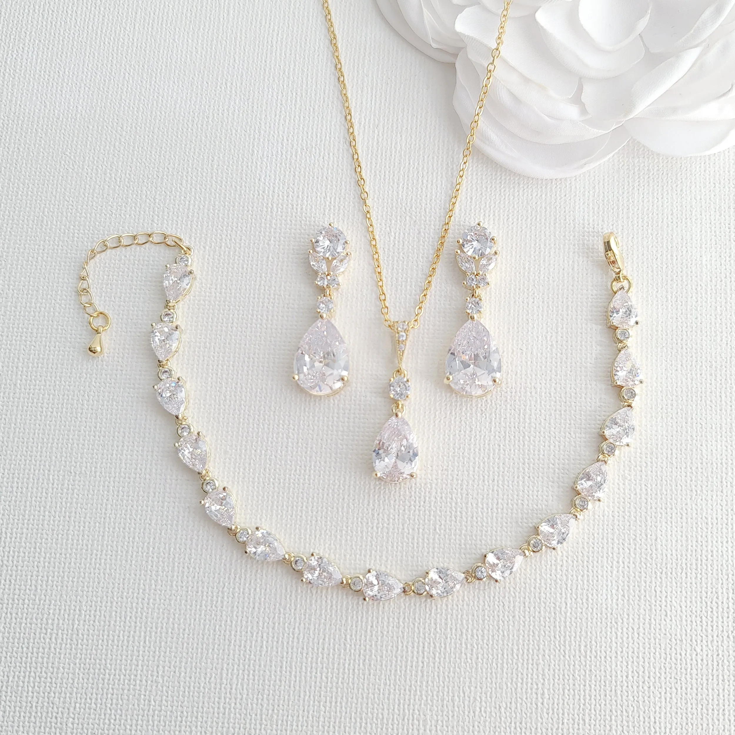 Pear Drop Earring Necklace Bracelet Set-Mary