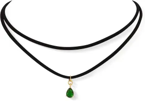 Sacina Layered Black Choker Necklace, Glass Teardrop Chocker, Black Necklace, Gothic Goth Boho Choker, Christmas Jewelry Gift For Women