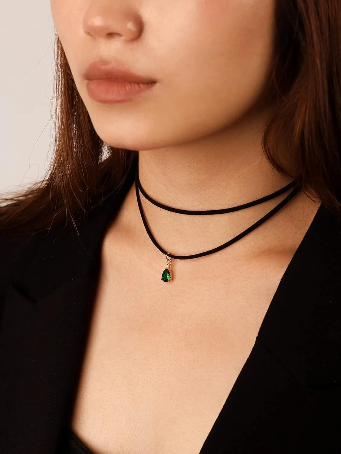 Sacina Layered Black Choker Necklace, Glass Teardrop Chocker, Black Necklace, Gothic Goth Boho Choker, Christmas Jewelry Gift For Women