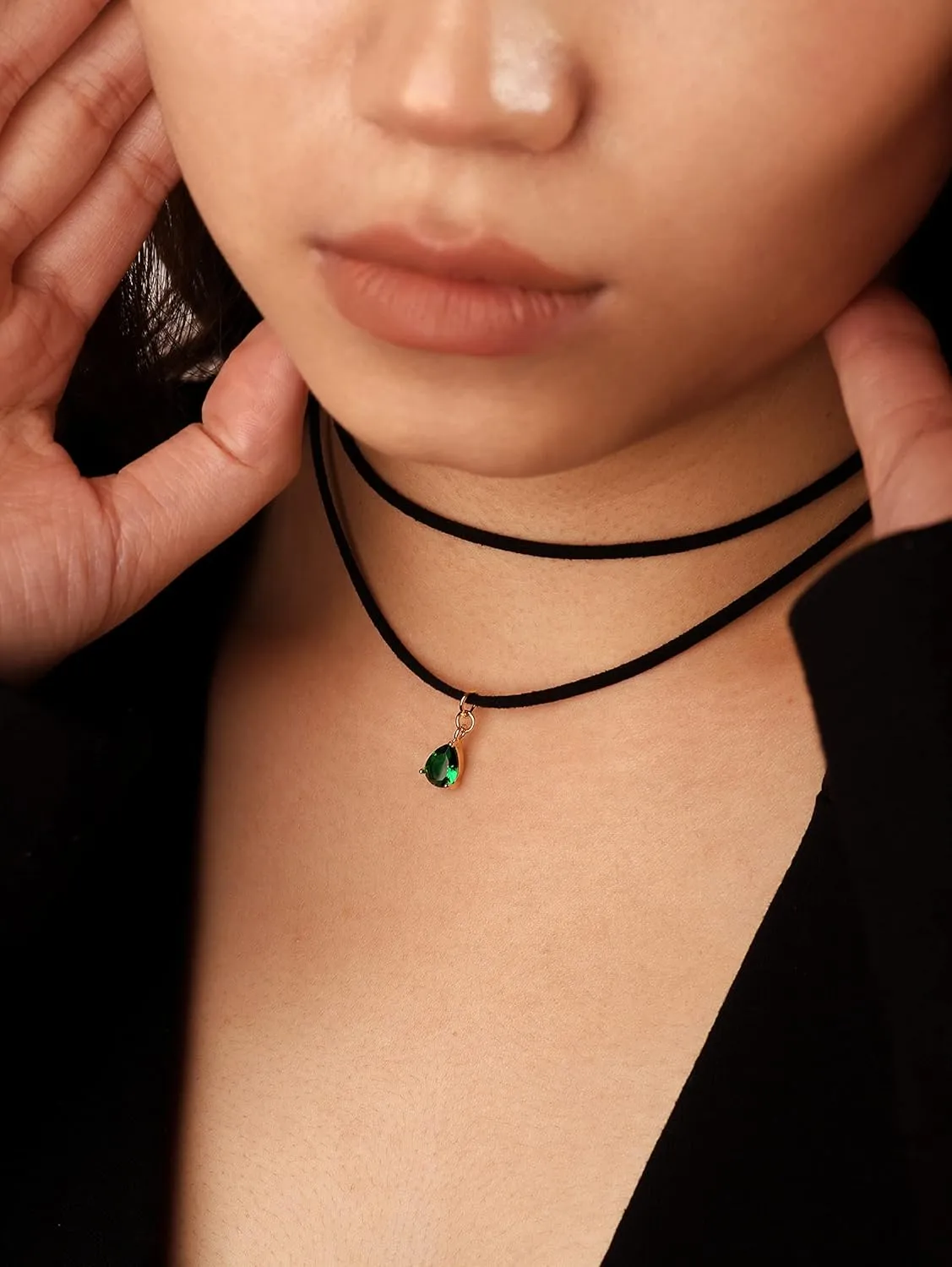 Sacina Layered Black Choker Necklace, Glass Teardrop Chocker, Black Necklace, Gothic Goth Boho Choker, Christmas Jewelry Gift For Women