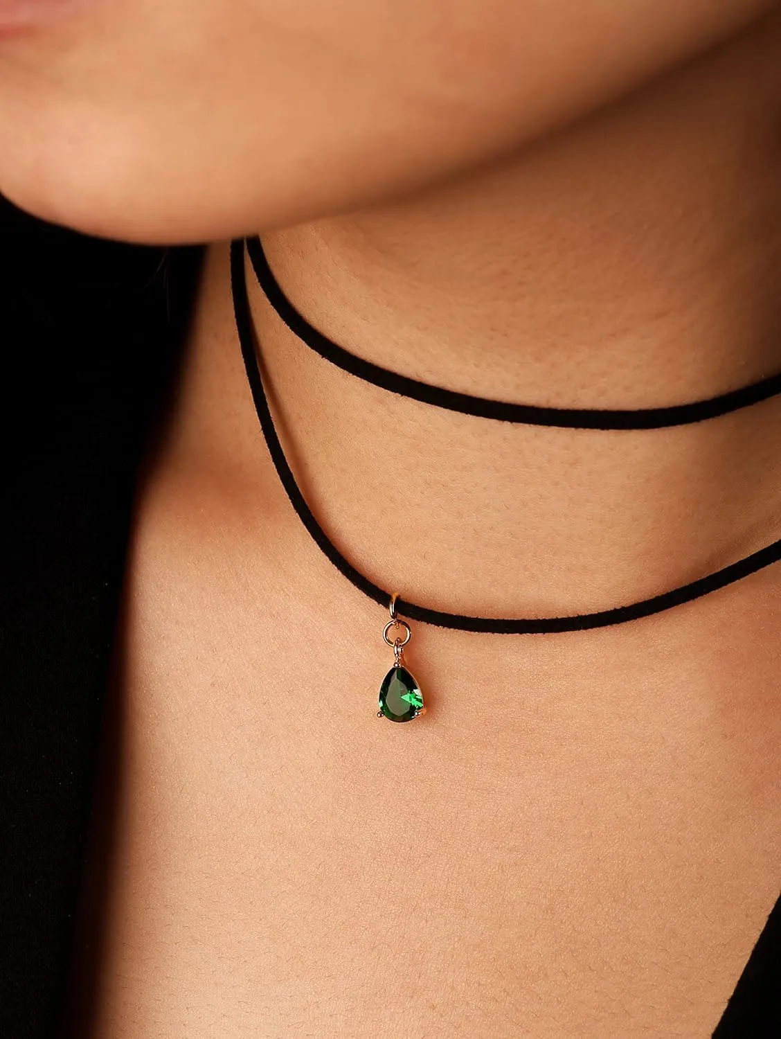 Sacina Layered Black Choker Necklace, Glass Teardrop Chocker, Black Necklace, Gothic Goth Boho Choker, Christmas Jewelry Gift For Women