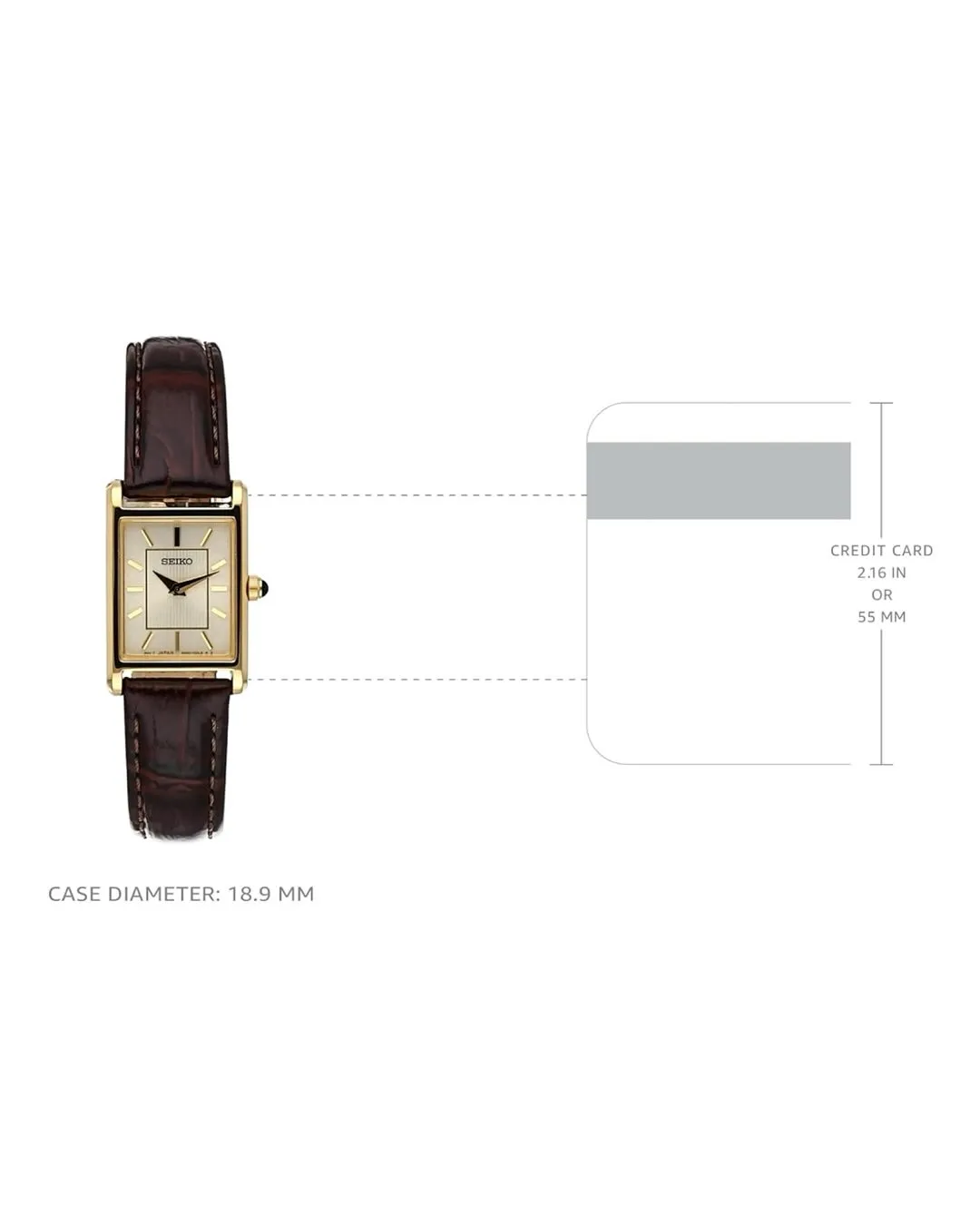 SEIKO Essentials Watch for Women - Essentials - Water Resistant with Stainless Steel Rectangular Case and Leather Strap