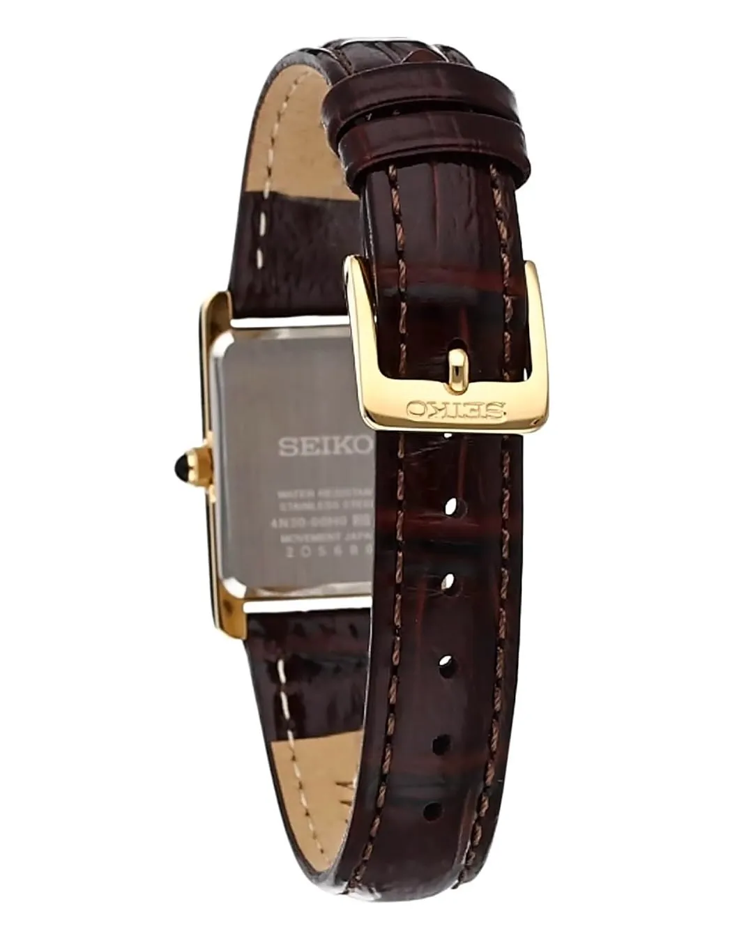 SEIKO Essentials Watch for Women - Essentials - Water Resistant with Stainless Steel Rectangular Case and Leather Strap